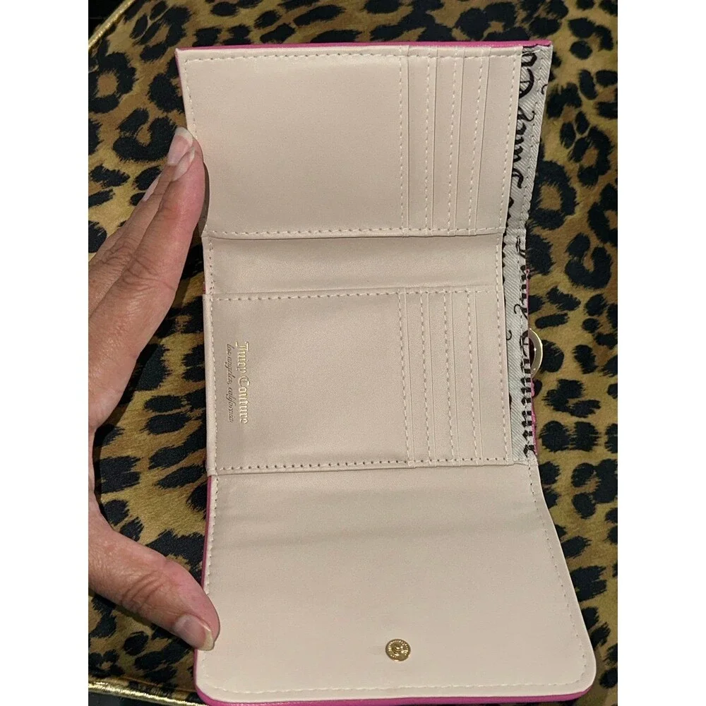 Juicy Couture Royal Couture Double Sided Trifold Wallet Quilted Velvet Pink New